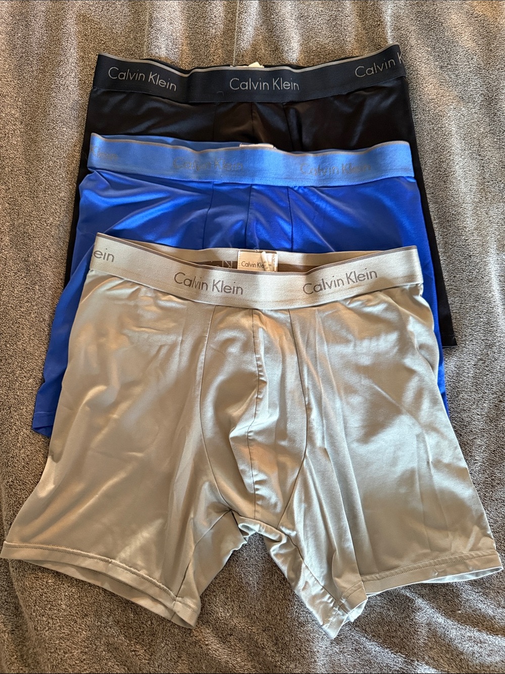 Calvin Klein 3-Pack Boxer Briefs — Black, Blue, Silver